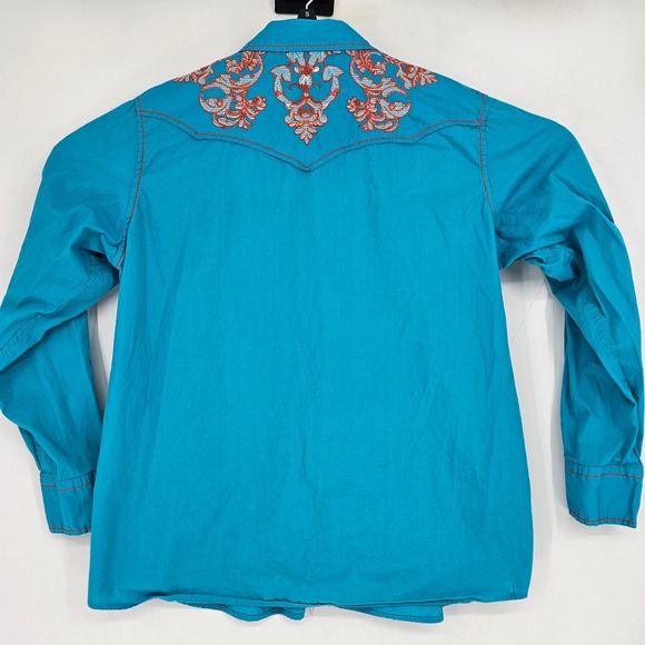 Ariat Snap Shirt Womens XXL Long Sleeve Western Teal Embroidered Rodeo - Picture 4 of 10